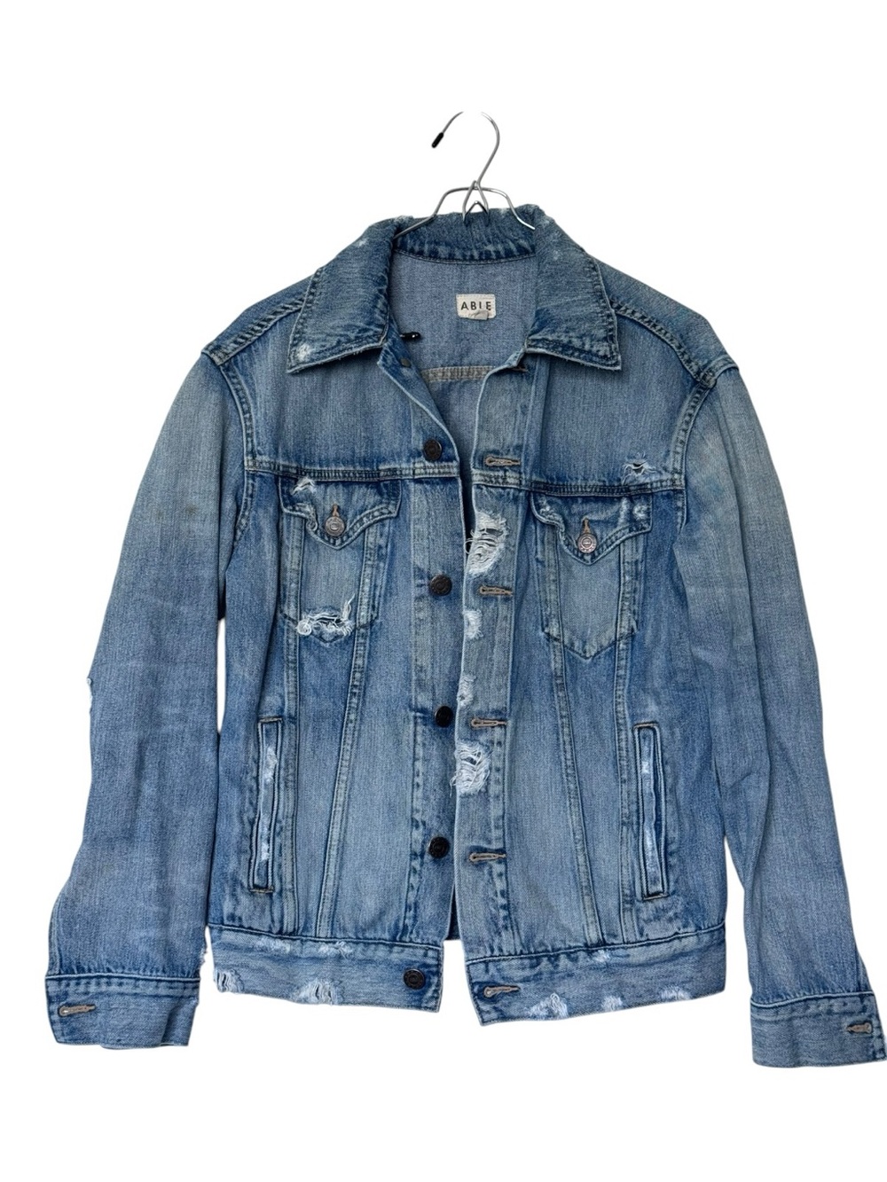 ABLE The Merly Light Wash Distressed Denim Jacket - Small